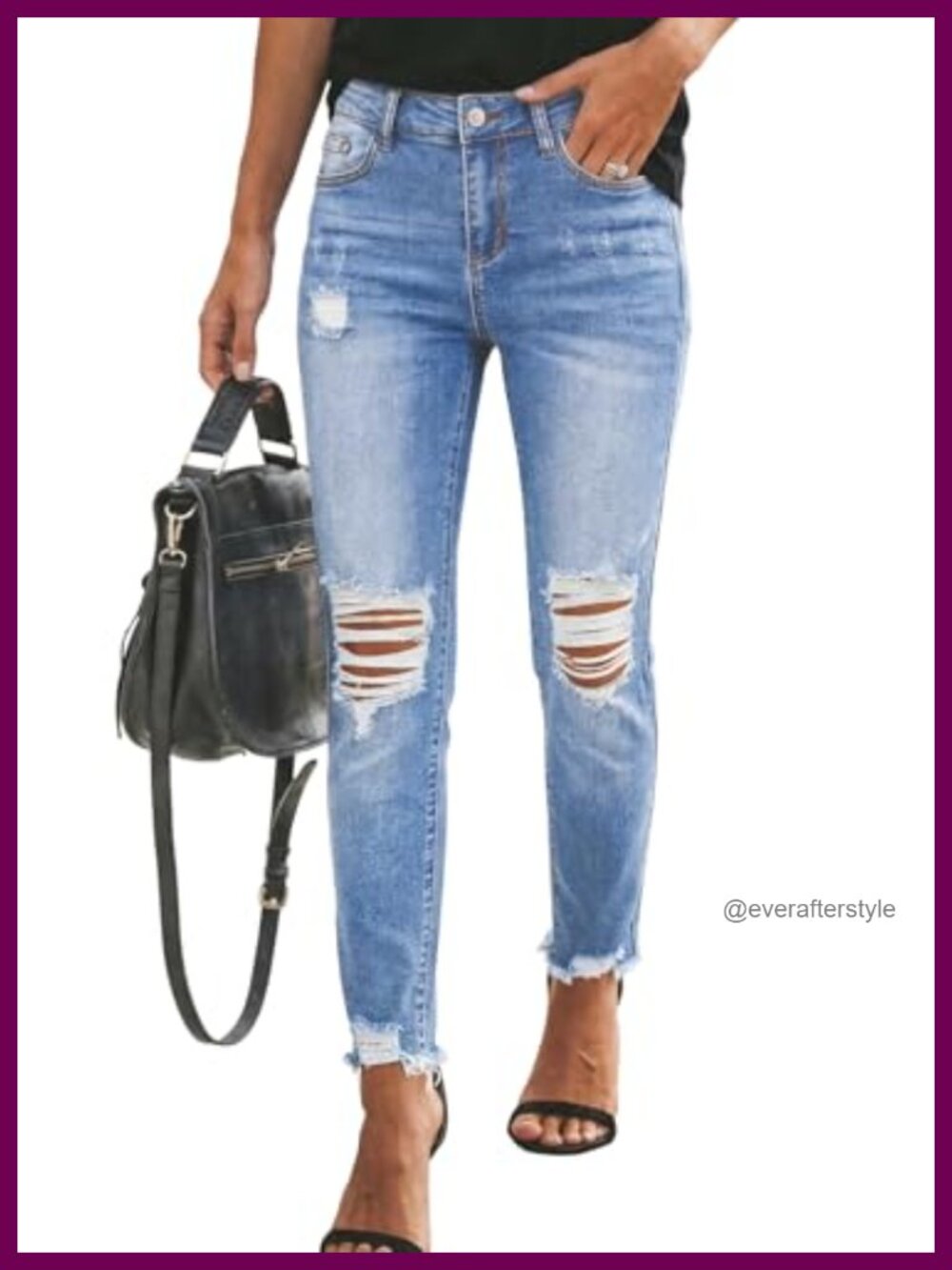 Sidefeel Boyfriend Jeans Stretchy Ripped Distressed Denim Pants